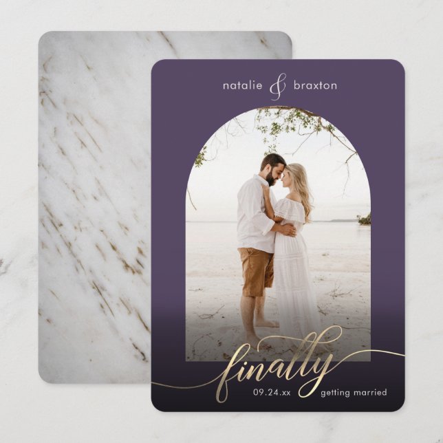 Purple Finally Getting Married & Window Photo Save The Date (Front/Back)