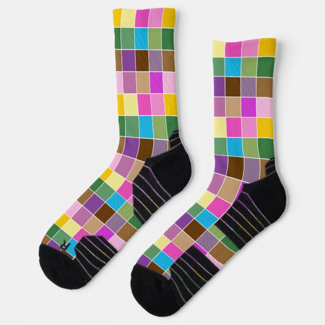 Purple Finch Check Pattern Stylish Colourful Socks (Left)