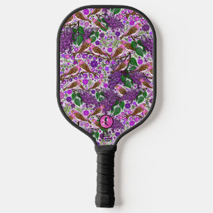 Purple Finches and Lilacs on White NH State Bird Pickleball Paddle