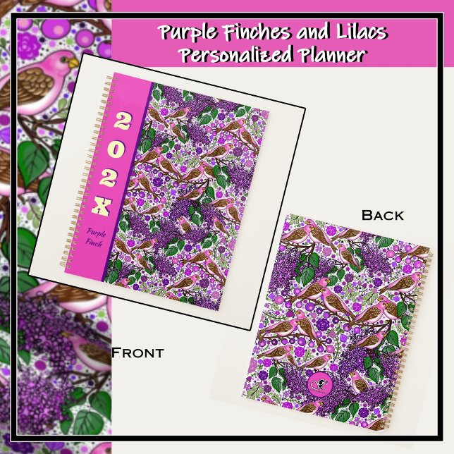 Purple Finches, Lilacs - NH State Bird and Flower Planner (Purple finches and purple lilacs are New Hampshire State symbols.)