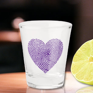 Purple Fingerprint Heart Love Shot Glass