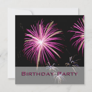 Purple Fireworks Birthday Party Invitation