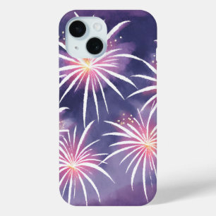 Purple Fireworks   Pastel Watercolor iPhone 15 Case