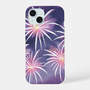 Purple Fireworks Pastel Watercolor iPhone 15 Case
