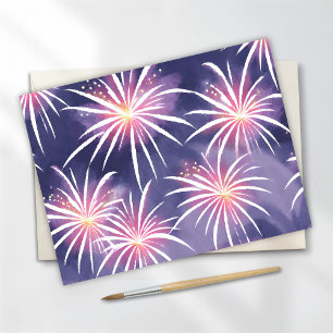 Purple Fireworks Pastel Watercolor Postcard