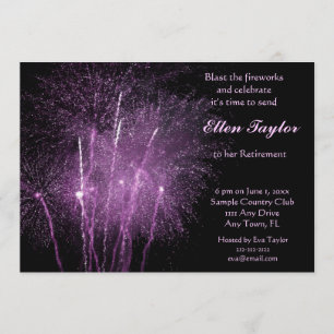 Purple Fireworks Retirement Party Invitation