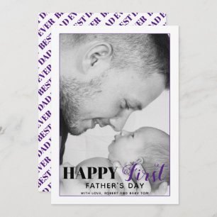 Purple First Father's Day typography photo card