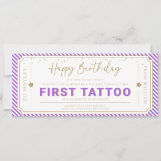 Purple First Tattoo Birthday Gift Voucher Invitation