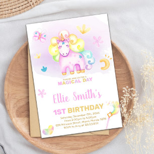 Purple First Unicorn Birthday Invitation