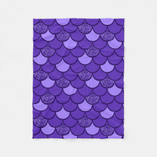Purple fish scale pattern with glitter effect fleece blanket