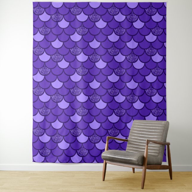 Purple fish scale pattern with glitter effect tapestry (In Situ)