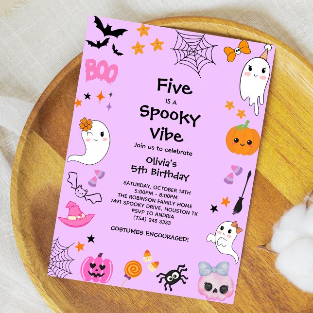 Purple Five isa Spooky Vibe Halloween 5th Birthday Invitation (Purple Five is a Spooky Vibe Halloween 5th Birthday Invitation )