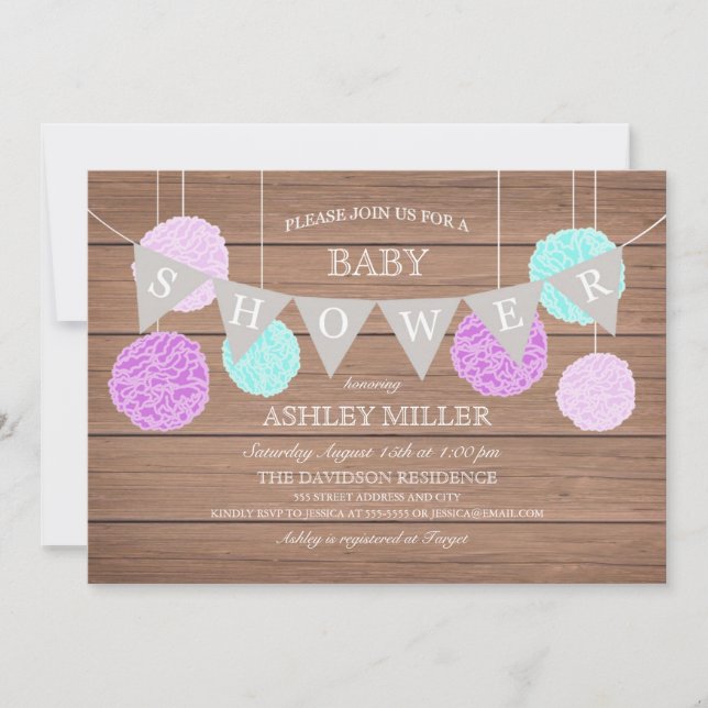 Purple Flags n Fluffs - Baby Shower Invitation (Front)