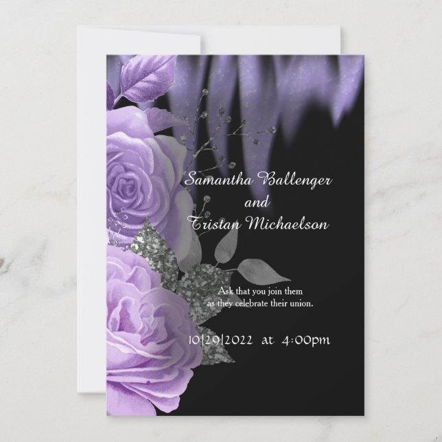 Purple Flame Roses Gothic Wedding Invitation (Front)