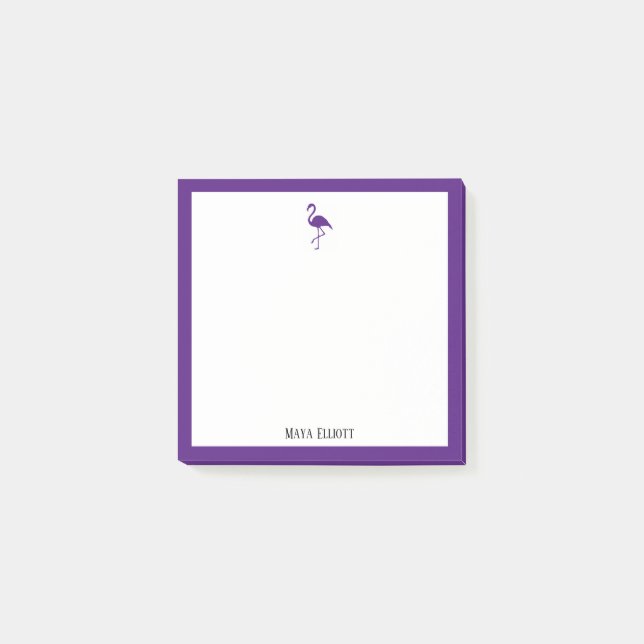 Purple Flamingo and Border on White with Name Post-it Notes (Front)