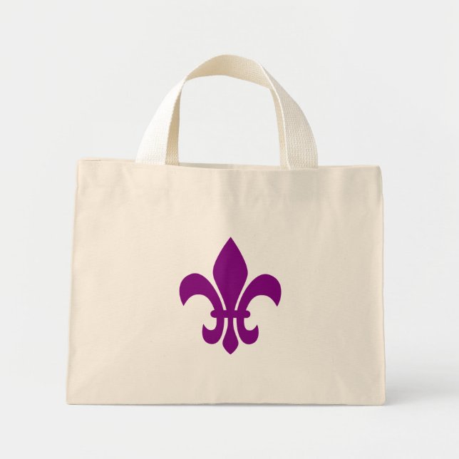 Purple Fleur de Lis Mini Tote Bag (Front)