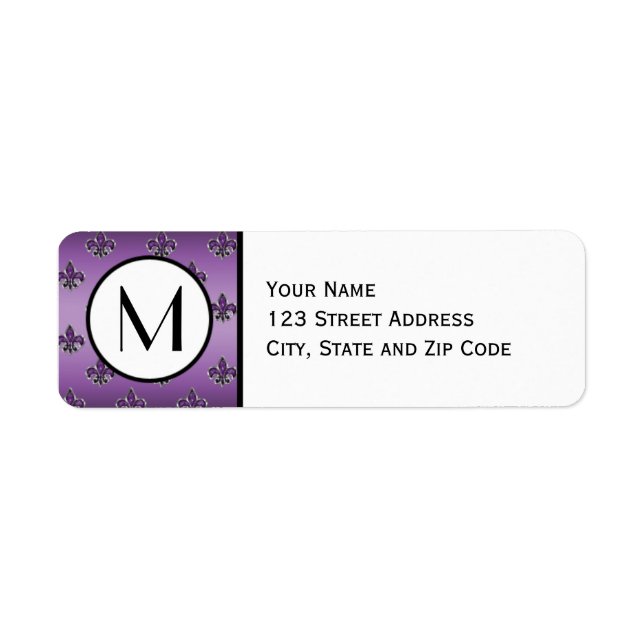 Purple Fleur De Lis Pattern Return Address Label (Front)