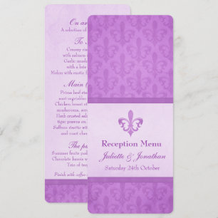 Purple Fleur De Lis wedding reception dinner menu Invitation