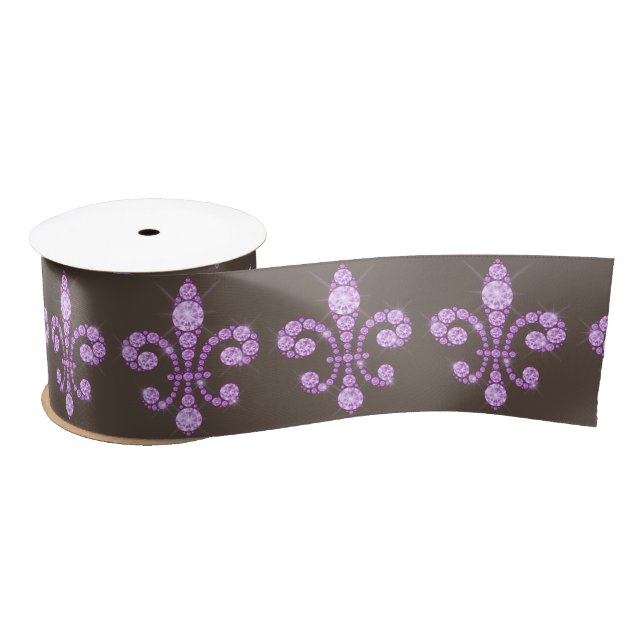 Purple Fleur de Lys Satin Ribbon (Spool)