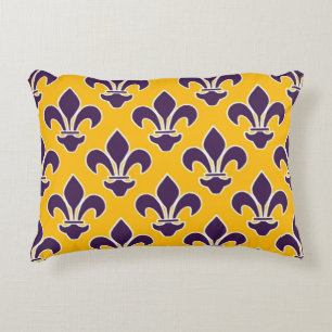Purple Fleurs de Lis on Gold Decorative Cushion