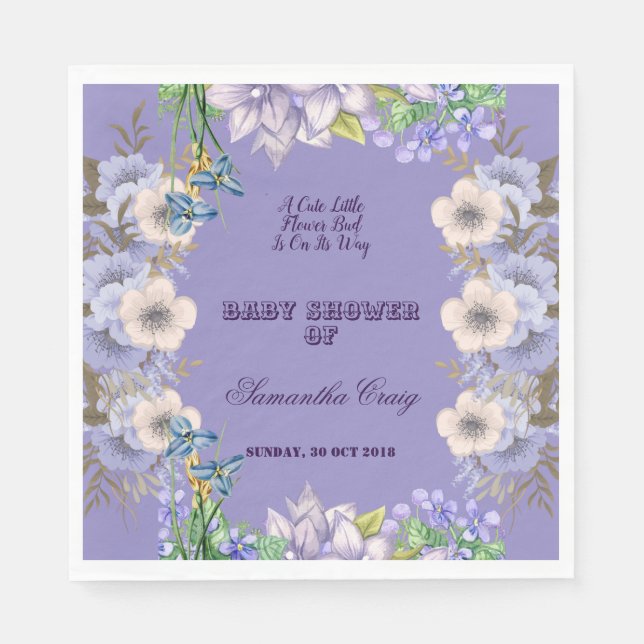 Purple Flora Flax Bloom Balloon Flower Baby Shower Napkin (Front)