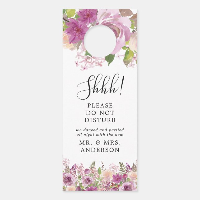 Purple Flora Lavender Wedding Welcome Door Hanger (Front)