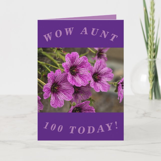 Purple Floral 100th Birthday Card for Aunt (Front)