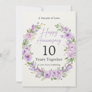Purple Floral 10 Year Anniversary Card