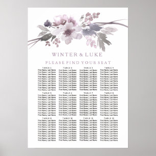 Purple Floral 12 Table Wedding Seating Chart
