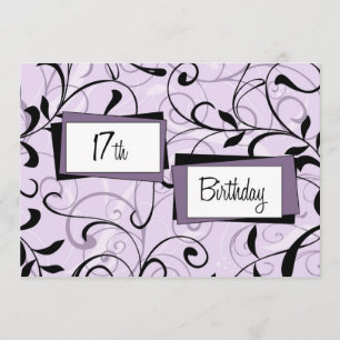 Purple Floral 17th Birthday Party Invitation Cards