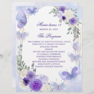 Purple Floral 18 Candle and Roses Ceremony Program