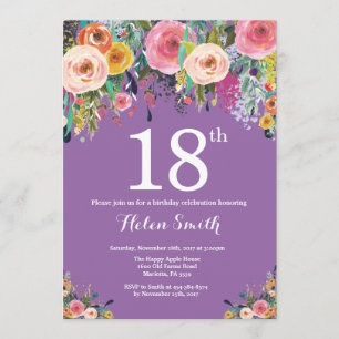 Purple Floral 18th Birthday Invitation