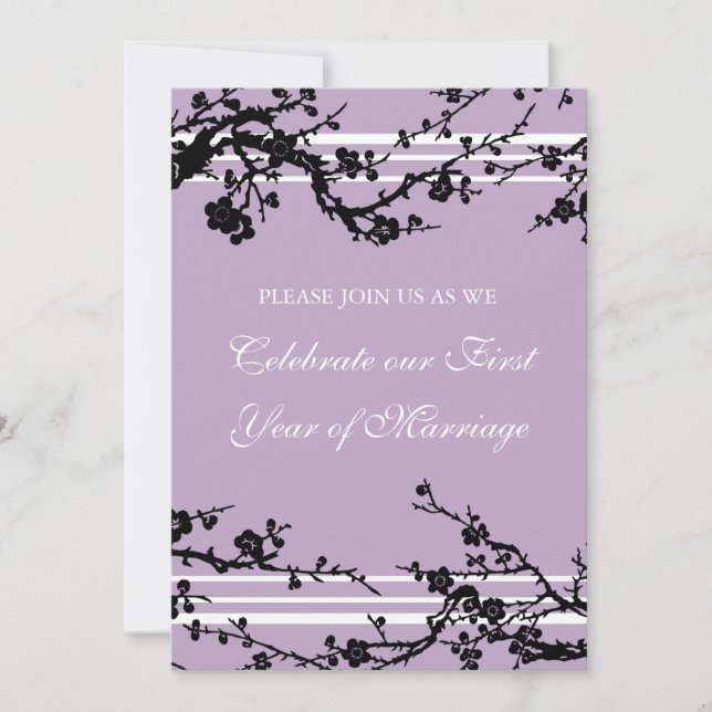 Purple Floral 1st Anniversary Party Invitation (Front)