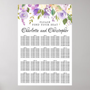 Purple Floral 20-Table Wedding Seating Chart