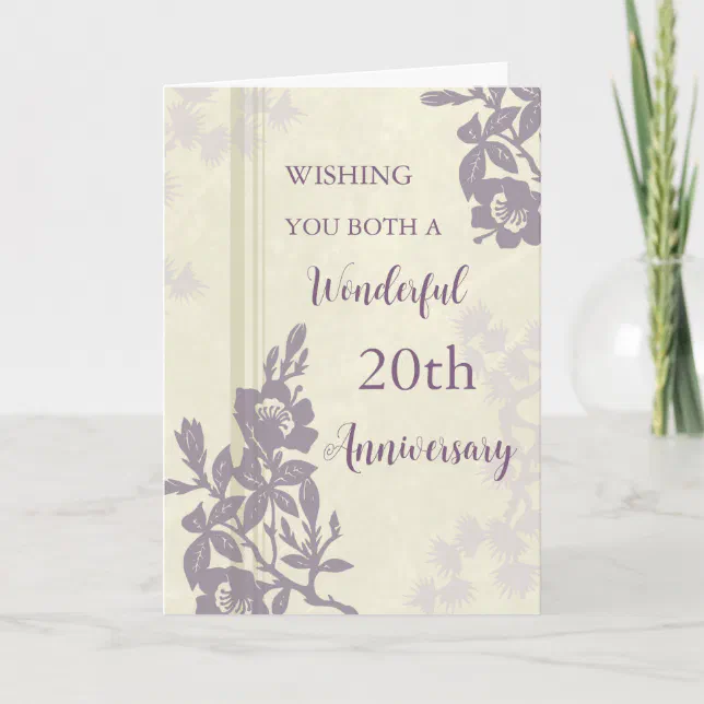 Purple Floral 20th Wedding Anniversary Card | Zazzle