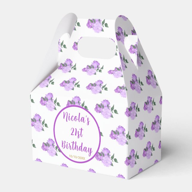 Purple Floral 21st Birthday Favour Box (Front Side)