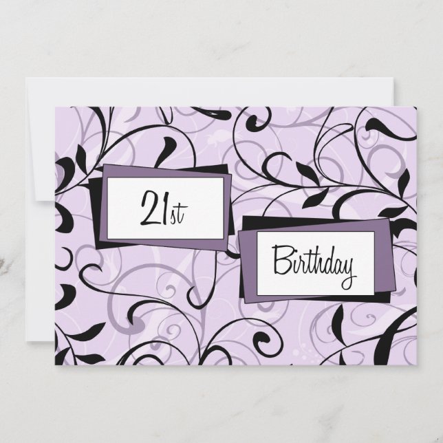 Purple Floral 21st Birthday Party Invitation Cards (Front)