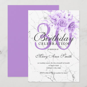 Purple Floral 30th Birthday Party Marble  Invitation