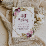 purple floral 40th birthday party invitation<br><div class="desc">A lovely floral theme design with lovely purple autumn watercolor flower . The text and colours can be personalised.</div>