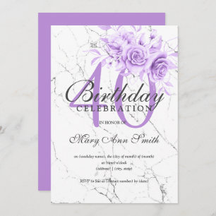 Purple Floral 40th Birthday Party Marble Invitation