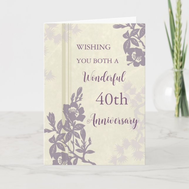 Purple Floral 40th Wedding Anniversary Card (Front)
