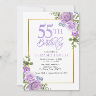 Purple Floral 55th Birthday Invitation Template