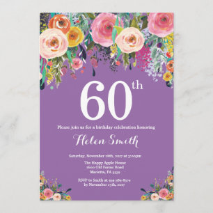 Purple Floral 60th Birthday Invitation