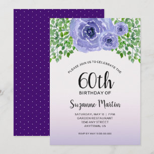 Purple Floral 60th Birthday Party Invitation