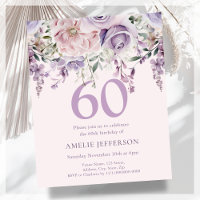 Purple Floral 60th Budget Birthday Invitation