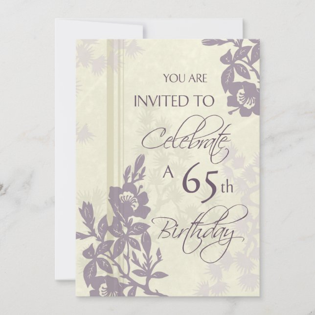 Purple Floral 65th Birthday Party Invitation Cards (Front)
