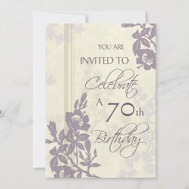 Purple Floral 70th Birthday Party Invitation Cards (Front)