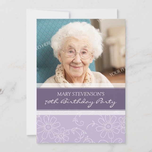 Purple Floral 70th Birthday Party Invitations (Front)