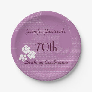 Purple Floral, 70th Birthday Party, Name Paper Plate