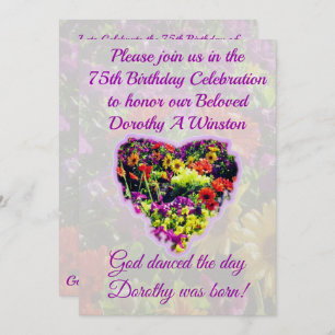 PURPLE FLORAL 75TH BIRTHDAY INVITATION